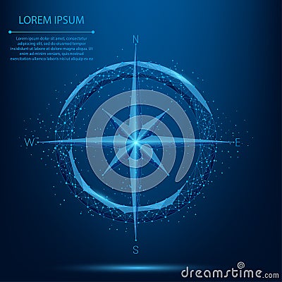 Abstract line and point compass icon. Low poly style design illustration Vector Illustration