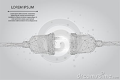 Abstract line and point electric socket with a plug. Polygonal connection and disconnection concept. Low poly Illustration Vector Illustration