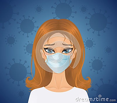 Portrait of an european woman wearing in a mask. Vector Illustration