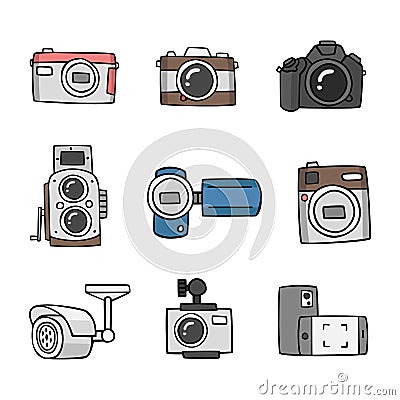 Set of cameras Vector Illustration