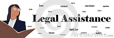 Legal assistance services landing page flat horizontal banner. Vector Illustration