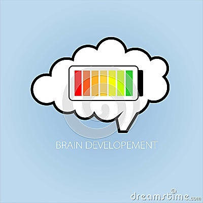 Vector illustration concept of brain development with icon of brain and battery with different color represent its energy fullness Vector Illustration