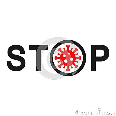 Illustration of a stop sign hand with the image of a virus with text on a white background Vector Illustration