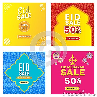 Eid mubarak sale with flat 50 percent off Vector Illustration