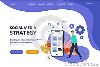 Web page design templates for online shopping, digital marketing, teamwork, business strategy and analytics. Modern vector illustr Vector Illustration