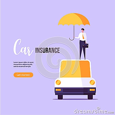 Car insurance, auto protection, automobile safety and insurance agent concept Vector Illustration