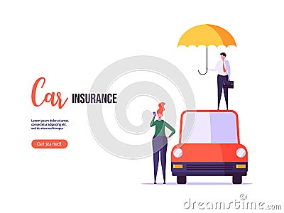 Car insurance, auto protection, automobile safety and insurance agent concept Cartoon Illustration