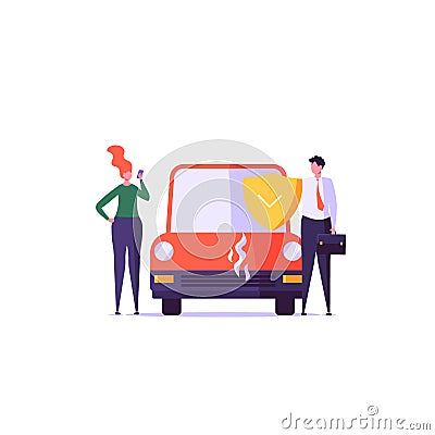 Car insurance, auto protection, automobile safety and insurance agent concept Vector Illustration