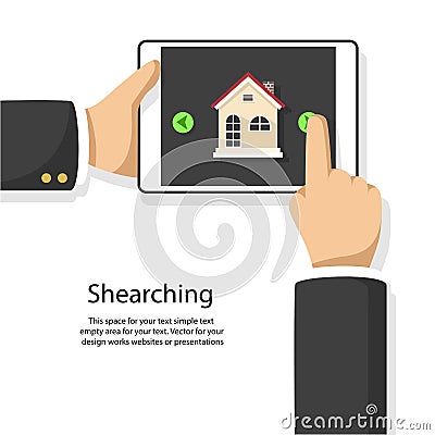 Choosing house in tablet simple flat style isolated on white Vector Illustration