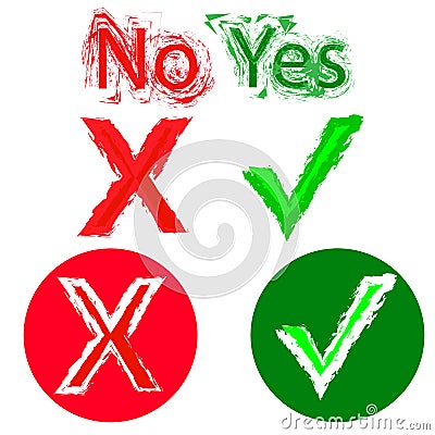 Sing Set of symbols yes, no, checkmark, cross, red and green. Vector Illustration