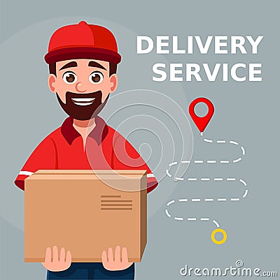 Delivery man holding a cardboard box Vector Illustration