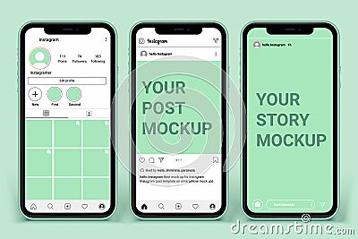 Instagram post template for profile and feed stories on smartphone. Social media mockup ui ux Vector Illustration