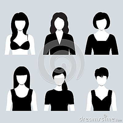 Illustration of diverse silhouettes of women on gray background Vector Illustration