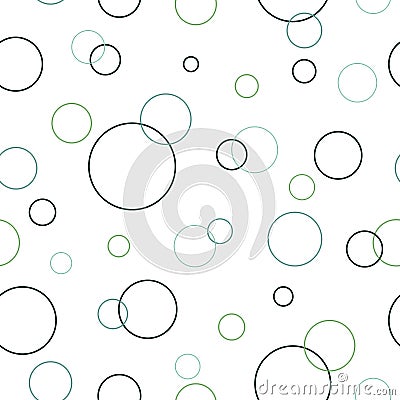 Seamless abstract geometric patterns with overlapping circles, rings, and black and green Vector Illustration