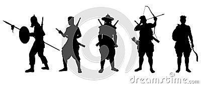 Siam warrior troops silhouette vector on white Vector Illustration