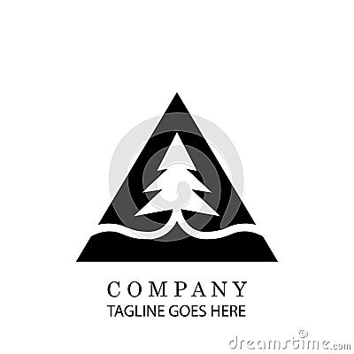 Vector logo of mountains and trees. Simple minimalist emblem Vector Illustration