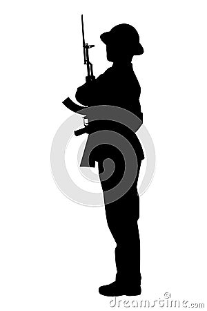 Vietcong soldier with rifle gun in Vietnam war silhouette vector Vector Illustration