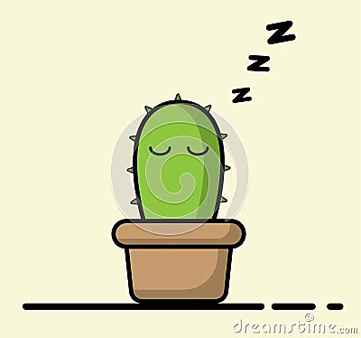 The sleeping cactus. Illustration of a tree. Vector. Graph.The tree that grows on the earth. Vector Illustration