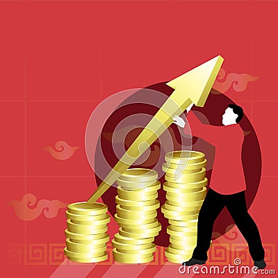 A man pushes graph to success in Chinese new year style Vector Illustration