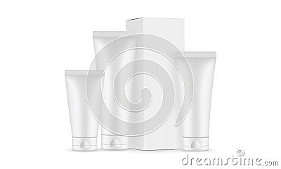 Plastic Cosmetic Tubes with Various Sizes, Paper Packaging Box Vector Illustration