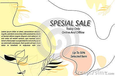 Banner sale design 50% with a pastel floral doodle theme that attracts vector illustration EPS Vector Illustration
