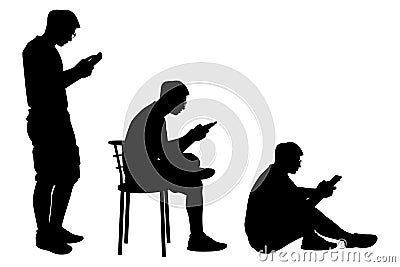 Set of young man with tablet in hand silhouette vector Vector Illustration