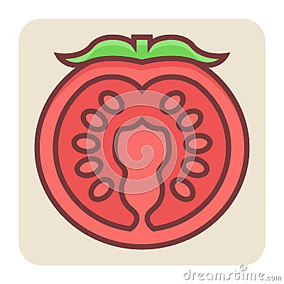 Filled color outline icon for half tomato. Vector Illustration