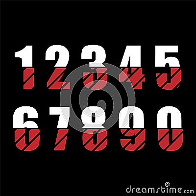 Vector Numbers, dynamic flat design broken style with red and white colors for design elements suitable for logos, corporate ident Vector Illustration