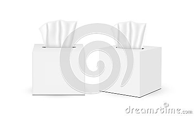 Square Tissues Boxes, Isolated on White Background, Front and Side View Vector Illustration