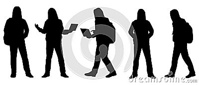 Set of Standing hacker silhouette vector Vector Illustration