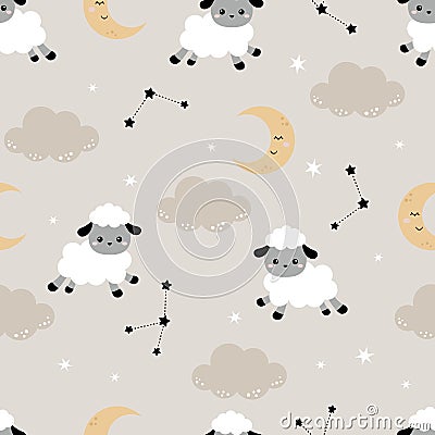 Sweet dream sheep seamless pattern Vector Illustration