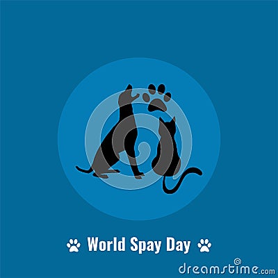 Silhouette of Dog, Cat and paws. World Spay Day design concept, suitable for social media post templates, posters, greeting cards, Vector Illustration