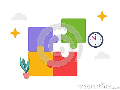 People hand connecting puzzle elements. Business approach brainstorming Vector Illustration
