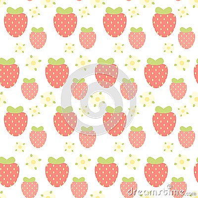 Seamless pattern, strawberries with flowers on a white background. Simple flat style illustration. Vector Vector Illustration