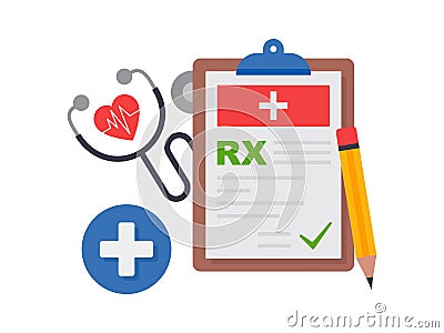 Clipboard with checklist and pencil for medical report, webpage banner Cartoon Illustration