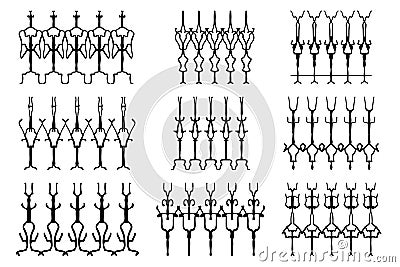 Assorted spooky cemetery fence silhouettes. Scary, haunted and spooky fence elements Vector Illustration