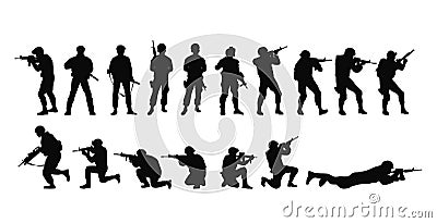 Soldier, army silhouettes. Army soldiers with gun Vector Illustration