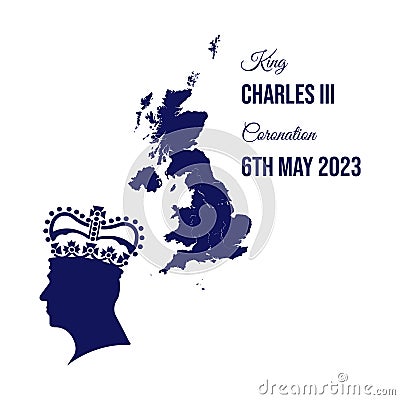 Vector illustration the coronation of King Charles III, map and date. Vector Illustration