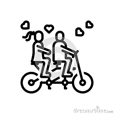 Black line icon for Two happy couple, fun and valentine Vector Illustration