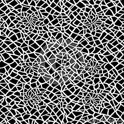 Black and white abstract pattern, small floral motifs and dry earth cracks Vector Illustration