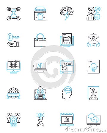 Mobile advertising linear icons set. Targeting, Reach, Engagement, Conversion, Tracking, Optimization, Creativity line Vector Illustration