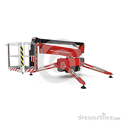 Mobile aerial work platform - Red scissor hydraulic self propelled lift on a white. 3D illustration Cartoon Illustration