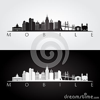 Mobile, Alabama skyline and landmarks silhouette Vector Illustration