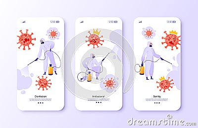 Corona virus fight concept for mobile app page screens recruitment. Vector Illustration