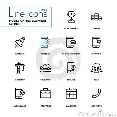 Mobile app development - modern line design icons set Vector Illustration