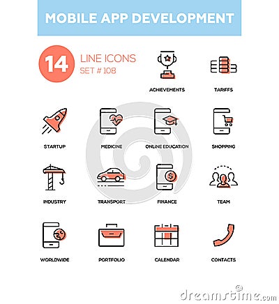 Mobile app development - modern line design icons set Vector Illustration