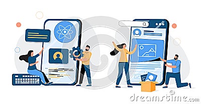 Mobile app development process abstract concept vector illustration set. React native mobile app, experience design Vector Illustration