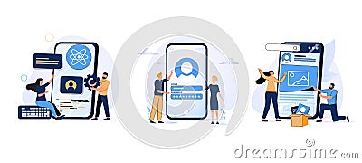 Mobile app development process abstract concept vector illustration set. React native mobile app, experience design. Cartoon Illustration