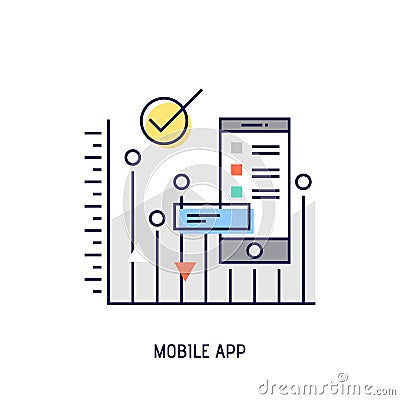 Mobile app diabetes vector thin line icon. Vector Illustration