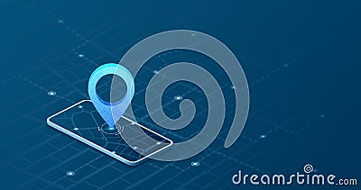 Mobile app for efficient route planning, location search utilizing GPS map integration. Concept direction tracking Vector Illustration